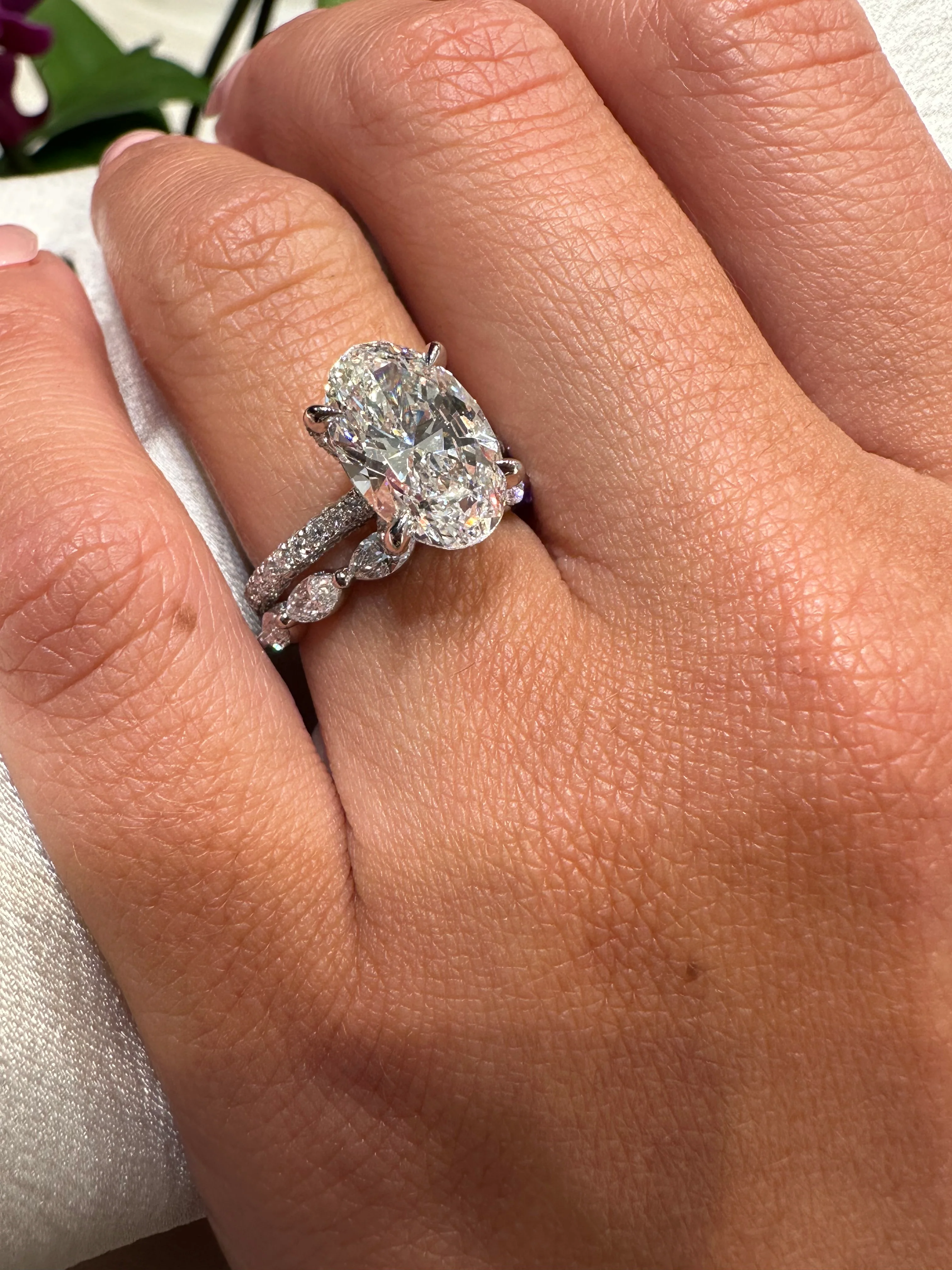 Oval Snow White Lab Grown Engagement Ring - Image 5