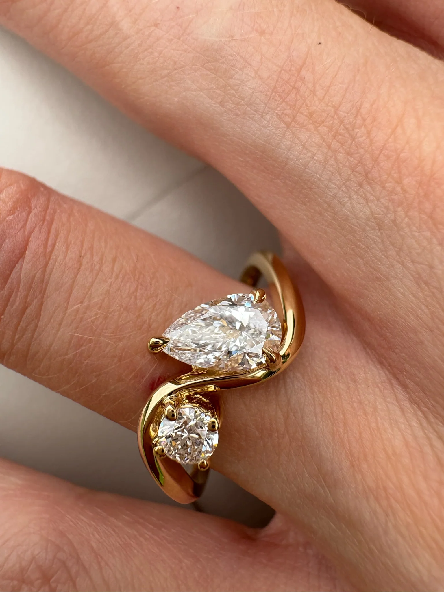 Pear and Round Lab Grown Diamond Twist Ring - Image 3