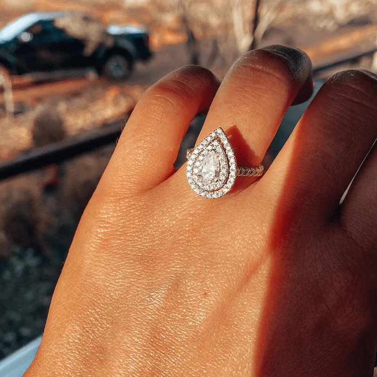 Pear Double Halo Lab Grown Engagement Ring - Image 6