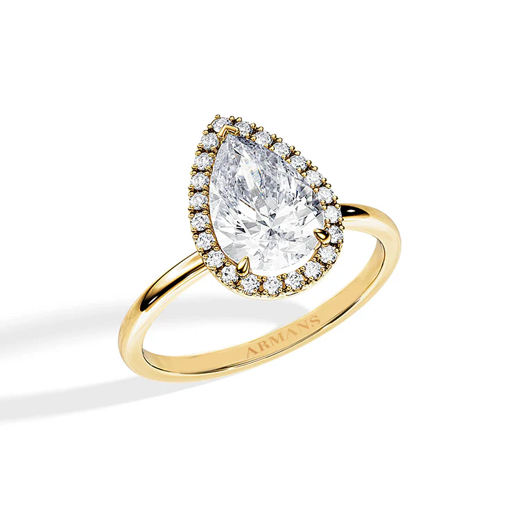Pear Halo Lab Grown Engagement Ring With Plain Band