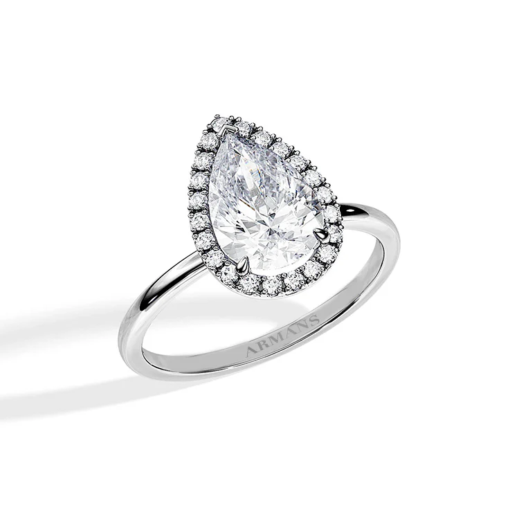 Pear Halo Lab Grown Engagement Ring With Plain Band - Image 2