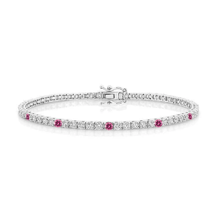 Pink Sapphire Diamond Tennis Bracelet