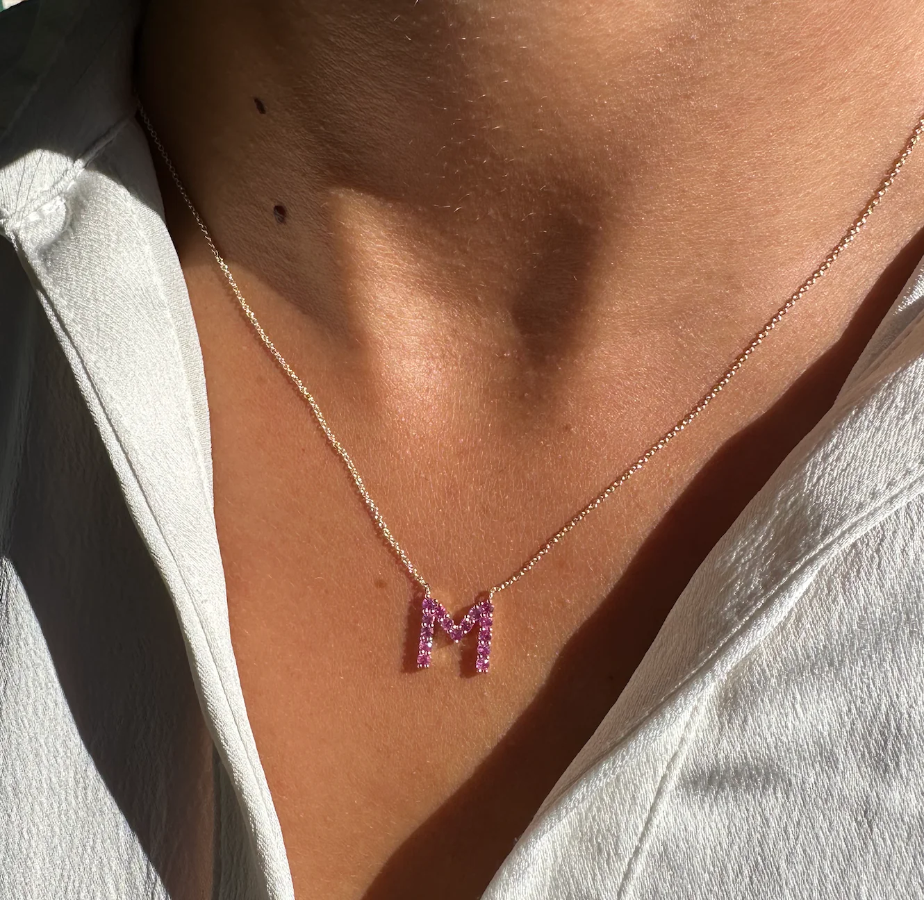 Pink Sapphire Initial Pendant - Image 2
