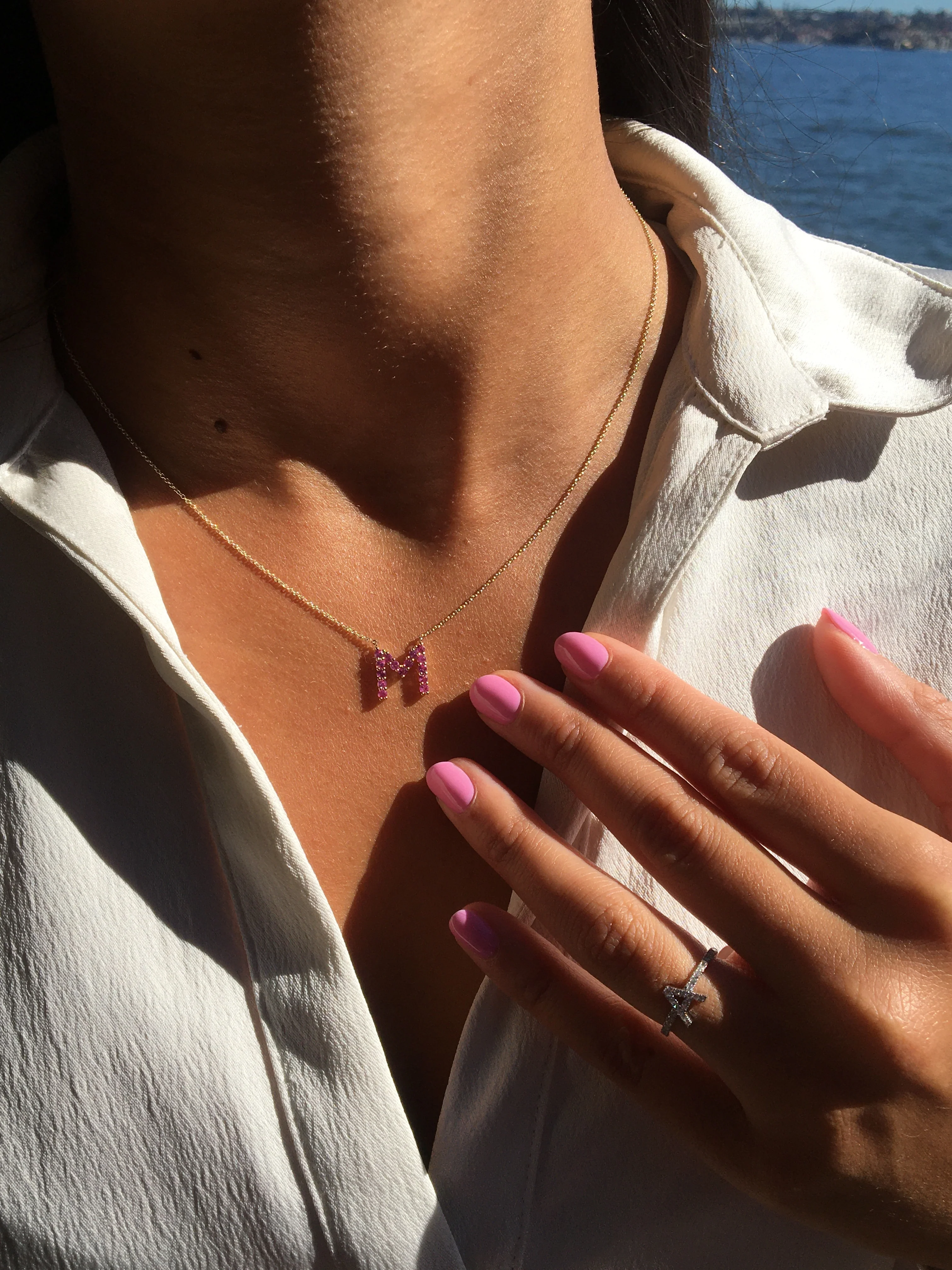 Pink Sapphire Initial Pendant - Image 5