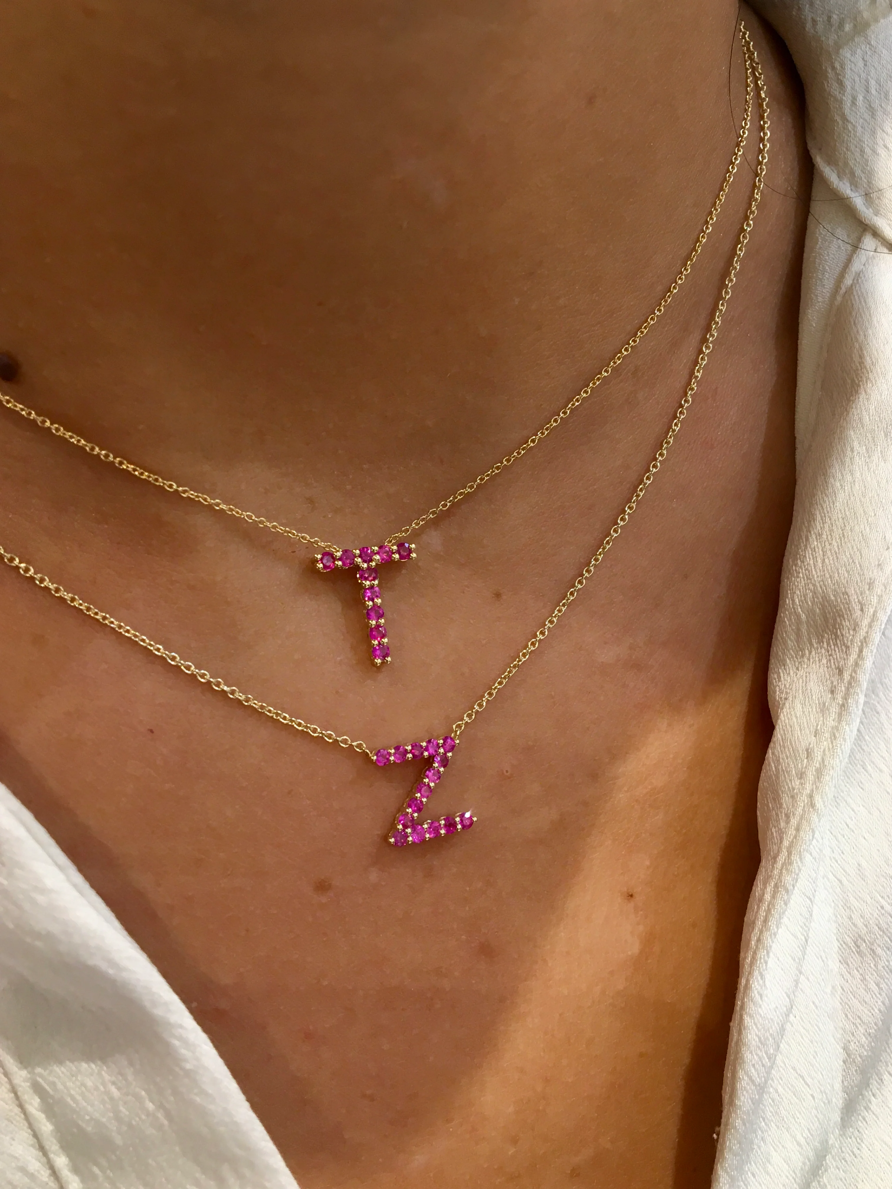 Pink Sapphire Initial Pendant - Image 6