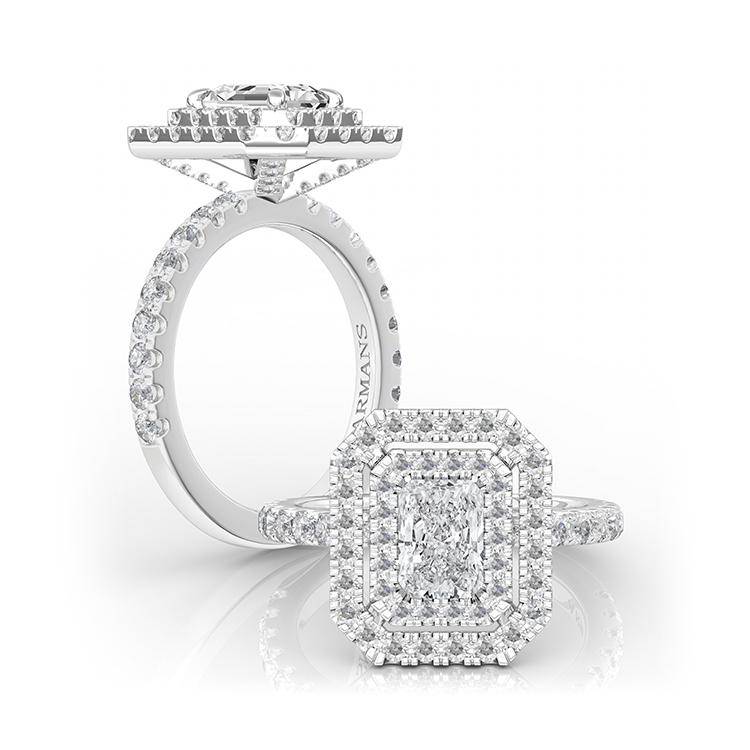 Radiant Double Halo Engagement Ring