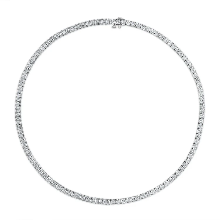Round and Emerald Diamond Tennis Necklace - Image 2