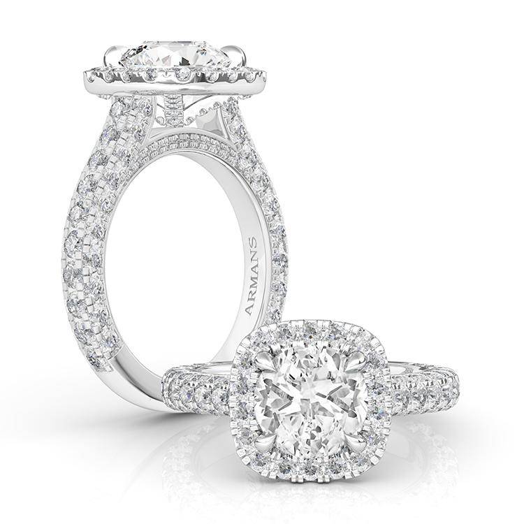 Round Cushion Halo Engagement Ring