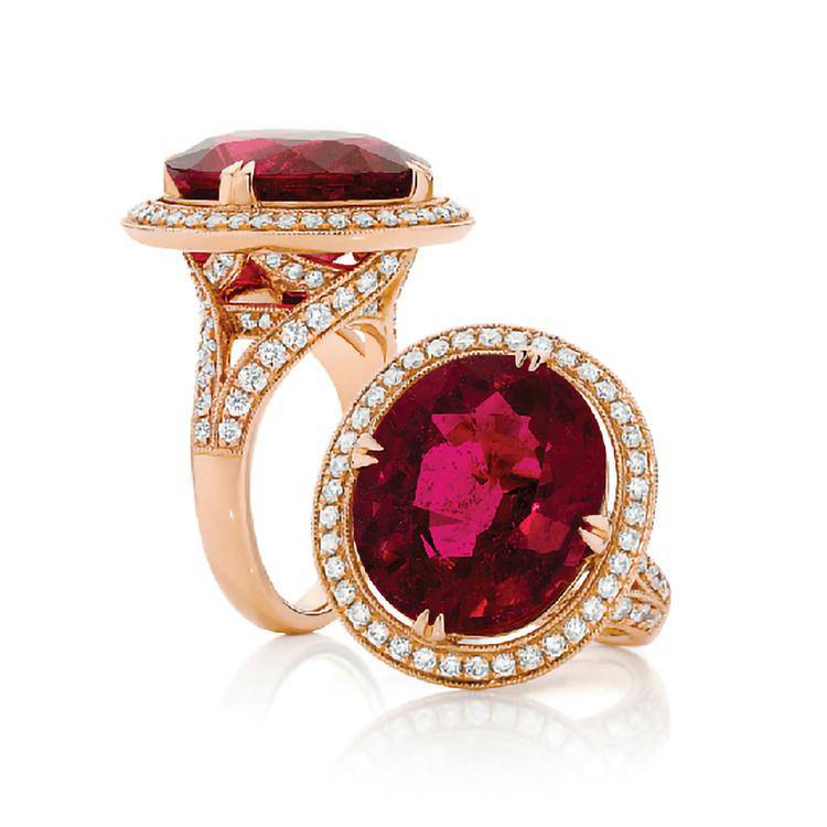 Rubellite Diamond Ring