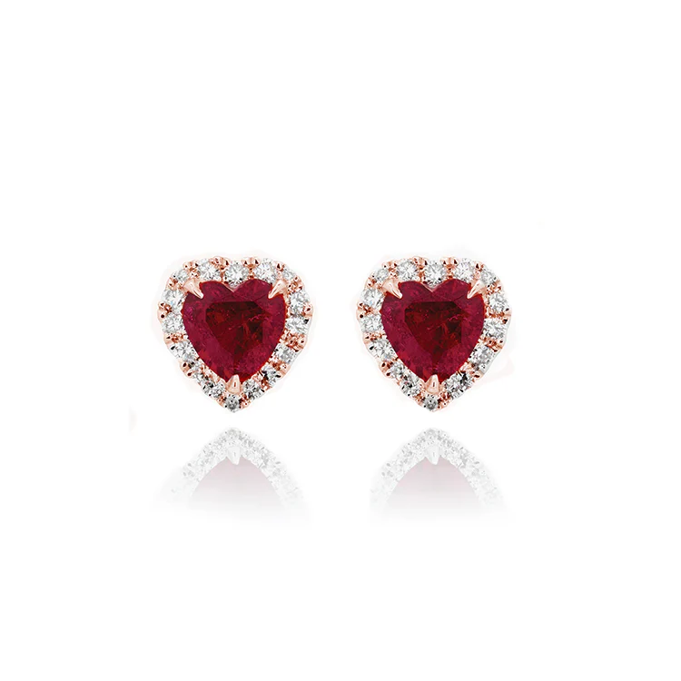 Ruby Diamond Heart Studs - Image 3