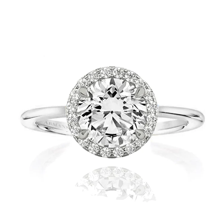 Seamless Round Halo Engagement Ring With Plain Band - Image 3