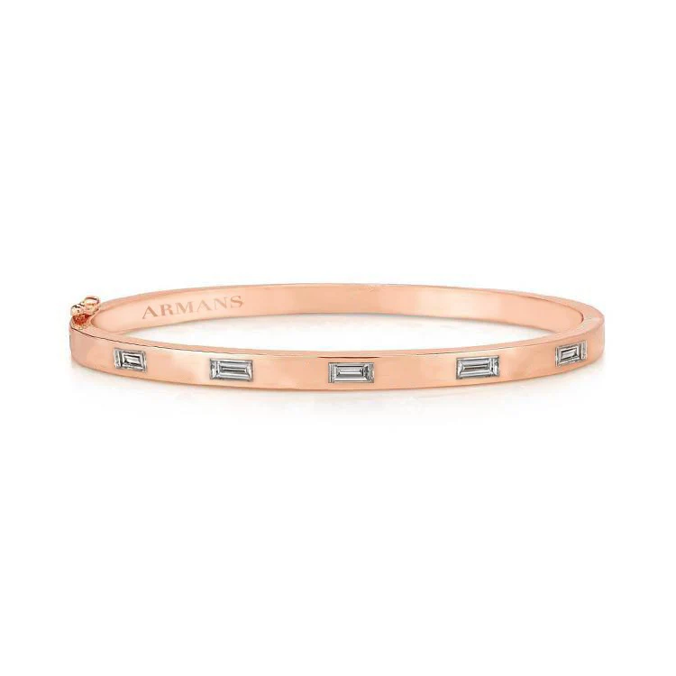 Solid Gold and Baguette Diamond Bangle - Image 5
