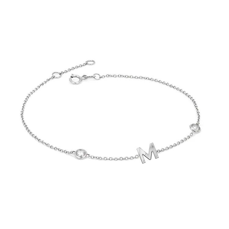 Solid Gold Initial Bracelet with Diamond Orbit - Image 2