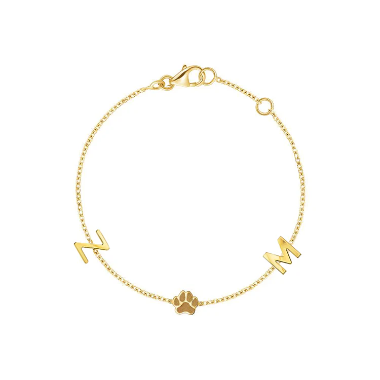 Solid Gold Multi-Initial Paw Print Bracelet