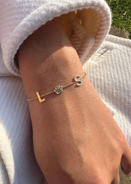 Solid Gold Multi-Initial Paw Print Bracelet - Image 2