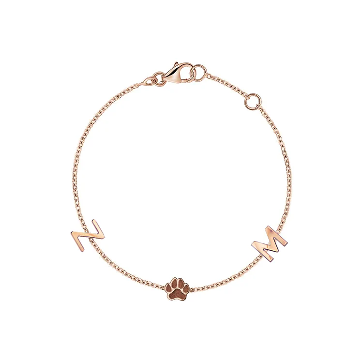 Solid Gold Multi-Initial Paw Print Bracelet - Image 4