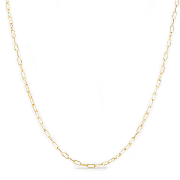 Solid Gold Paper Clip Chain Link Necklace