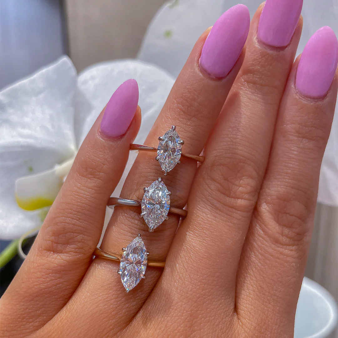 Tapered Marquise Lab Grown Engagement Ring - Image 2