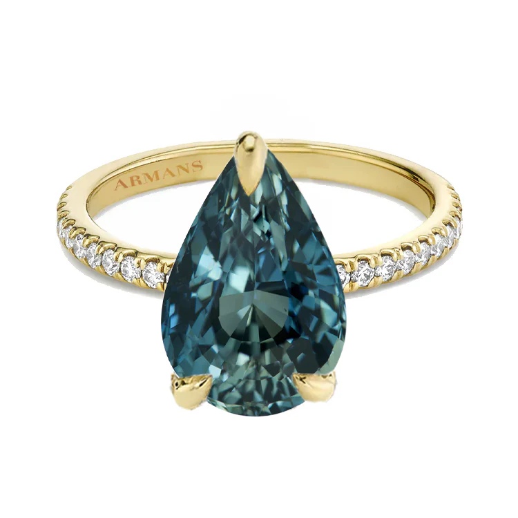 Teal Sapphire Pear with Diamond Band