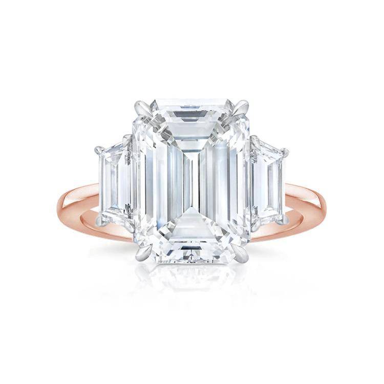 Three Stone Emerald Lab Grown Engagement Ring - Image 3