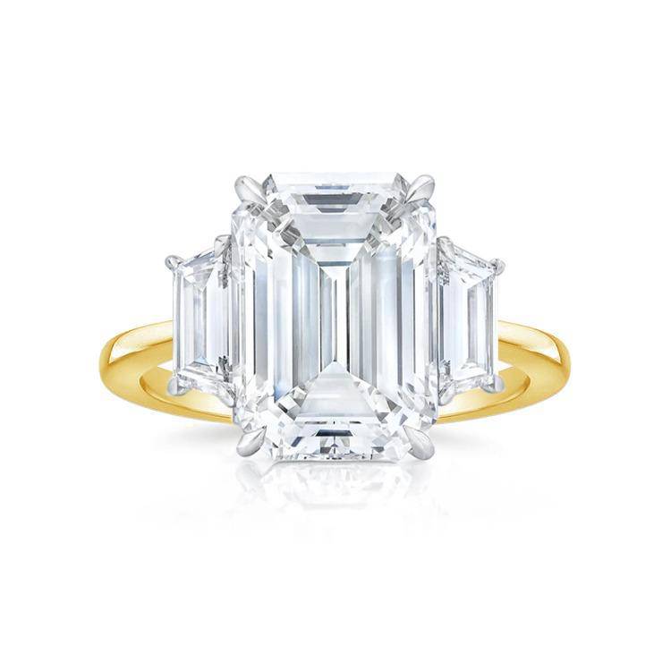 Three Stone Emerald Lab Grown Engagement Ring - Image 4