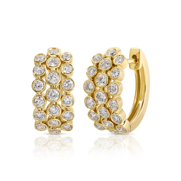 Triple Row Bezel Set Diamond Huggies