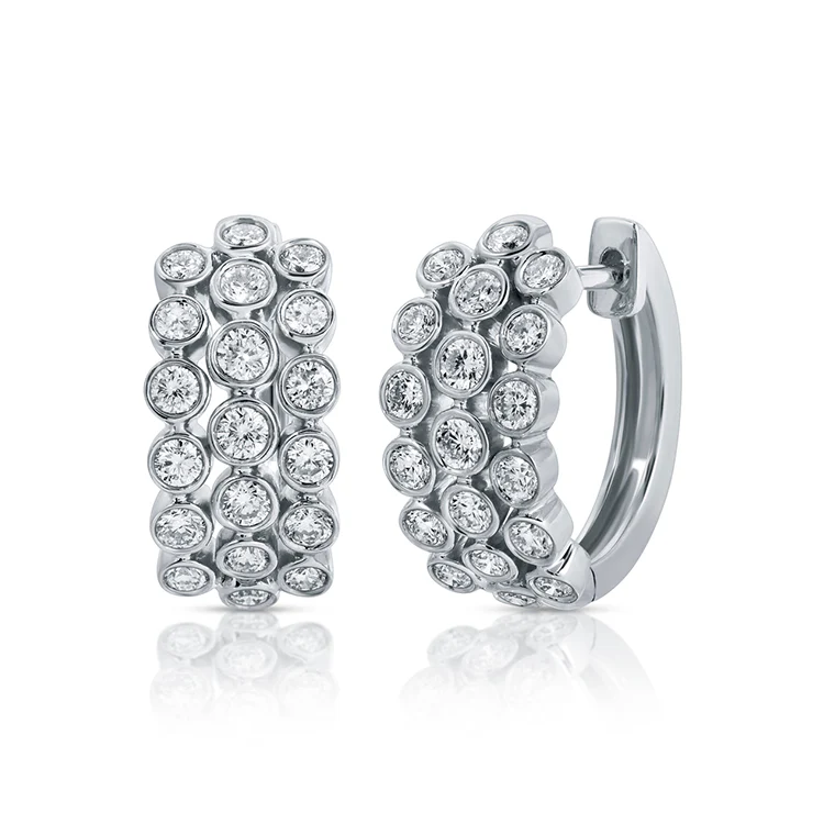 Triple Row Bezel Set Diamond Huggies - Image 2