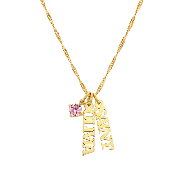 Vertical Name Necklace with Round Gemstone - Image 2